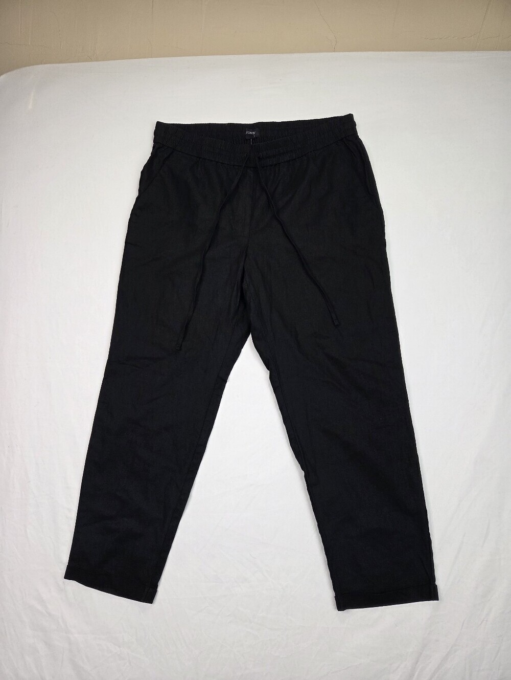J.Crew Linen Blend Slim Wide Leg Drawstring Pants Black Pull On Size 10 NWT